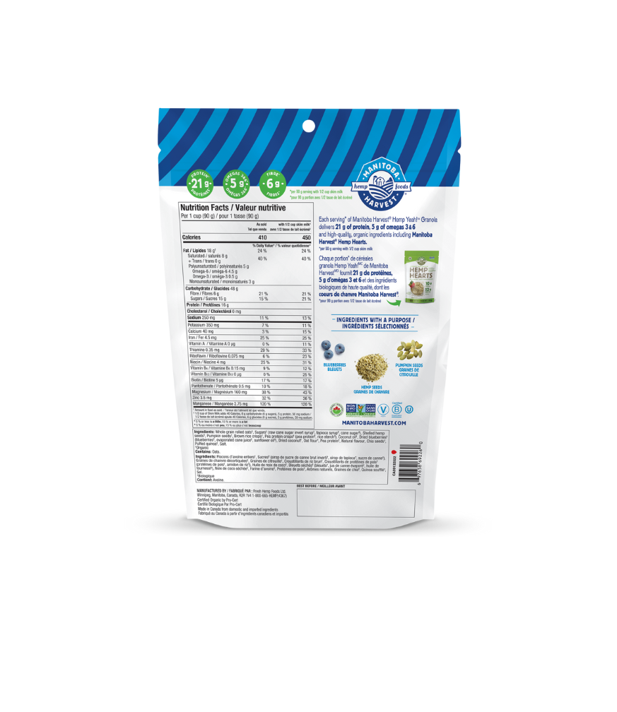 Hemp Yeah! Blueberry Granola, 3-pack back of pack